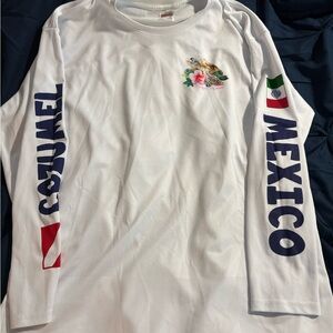 White Long Sleeve Mexico Graphic Tee with Floral Turtle
